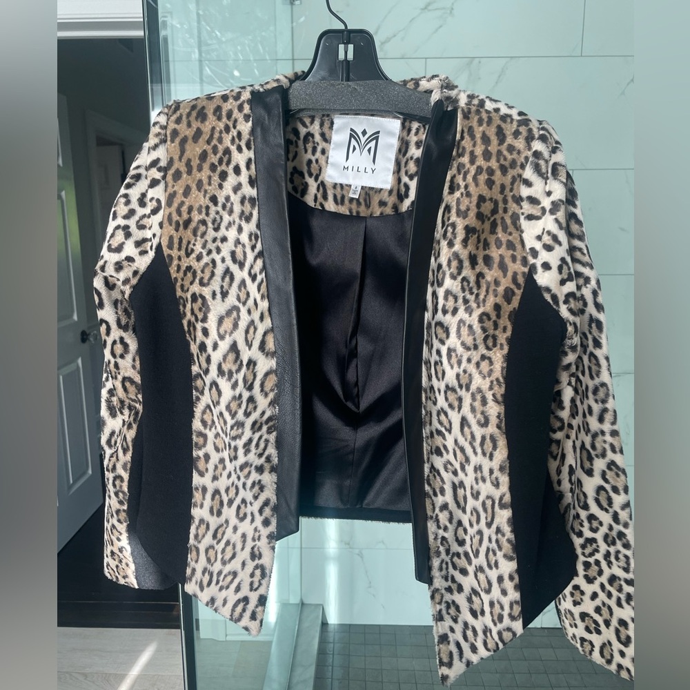 Milly Leopard print fitted jacket